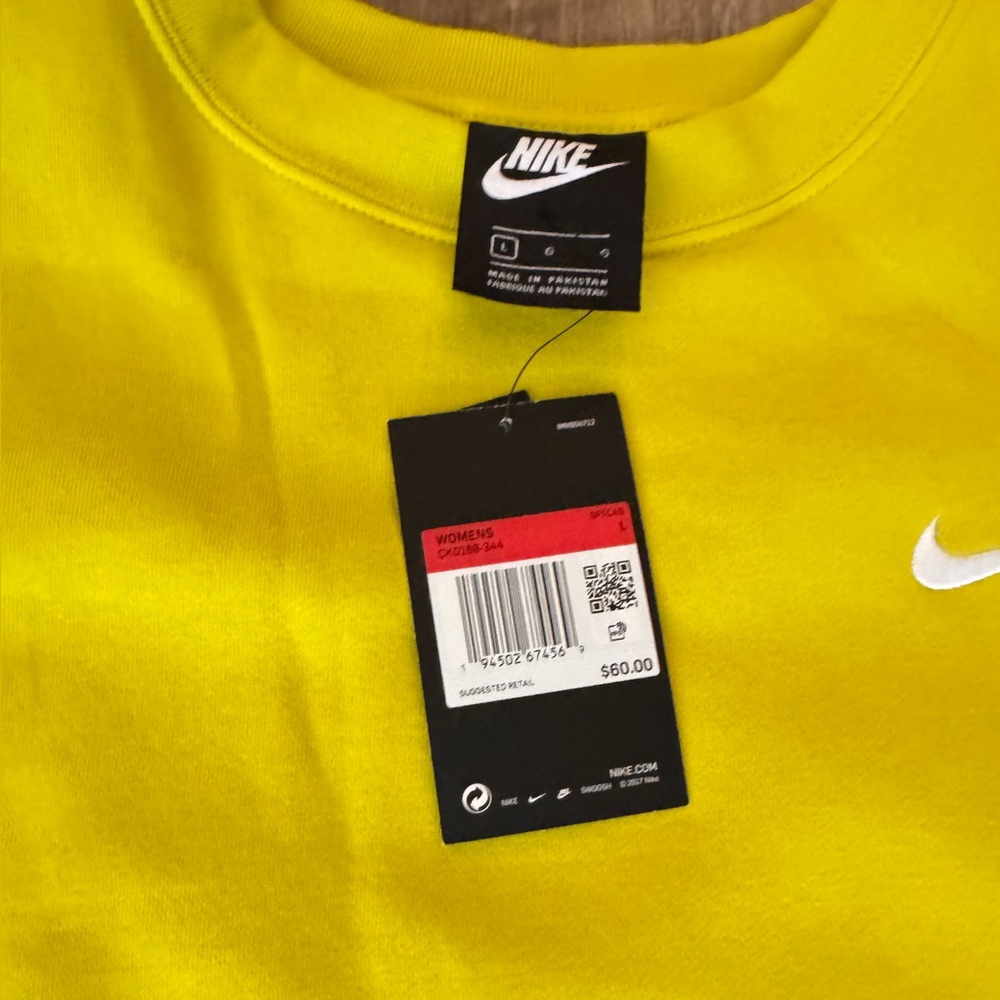 Nike Women's Bright Neon Yellow CrewNeck loose Fit Cropped CK0168-344 sz L - Picture 3 of 5